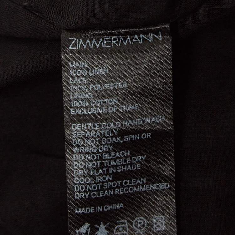 Pre Owned Zimmermann X Barneys Black Lace Trim Linen Tiered Mini Dress L