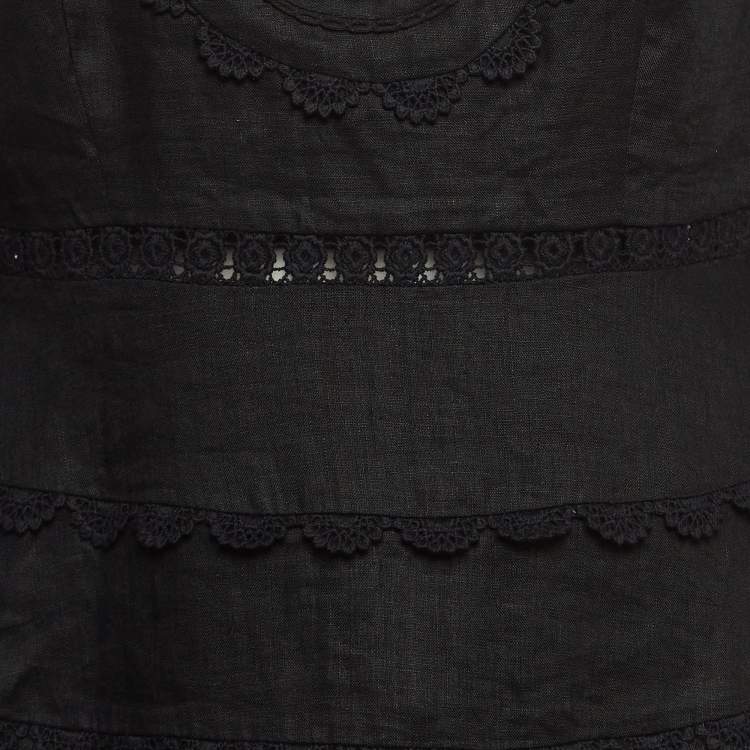 Pre Owned Zimmermann X Barneys Black Lace Trim Linen Tiered Mini Dress L