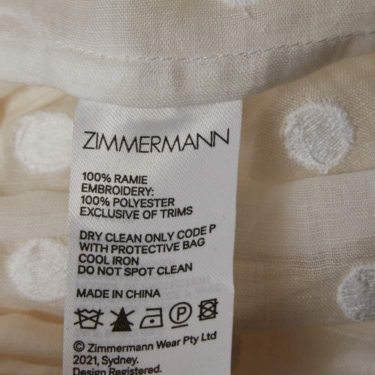 Pre Owned Zimmermann White Polka Dots Embroidered Ramie Tiered Mini Dress M