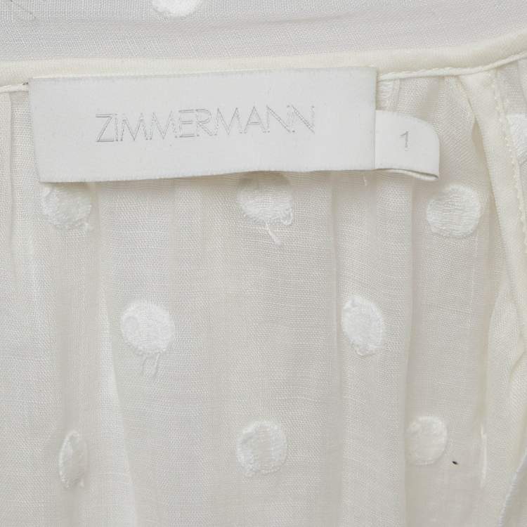 Pre Owned Zimmermann White Polka Dots Embroidered Ramie Tiered Mini Dress M