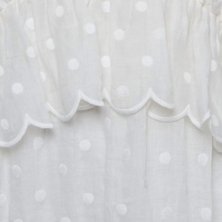 Pre Owned Zimmermann White Polka Dots Embroidered Ramie Tiered Mini Dress M