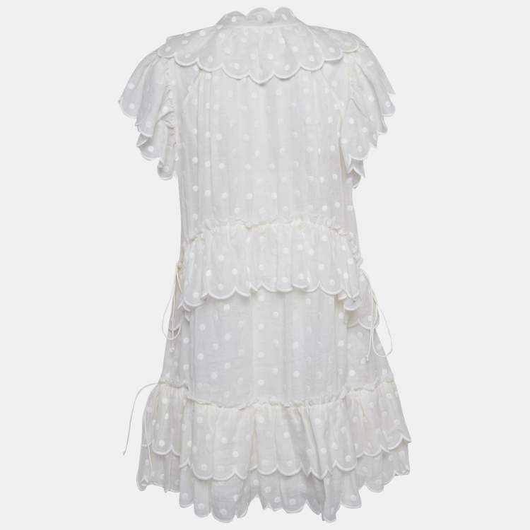 Zimmermann White Polka Dots Embroidered Ramie Tiered Mini Dress M  Zimmermann | TLC