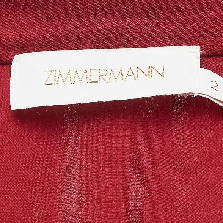 Pre Owned Zimmermann Red Silk Satin Blouson Sleeve Mini Wrap Dress M