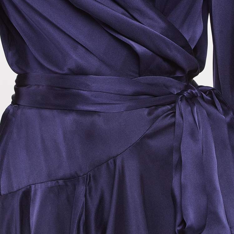 Pre Owned Zimmermann Blue Silk Satin Blouson Sleeve Mini Wrap Dress M