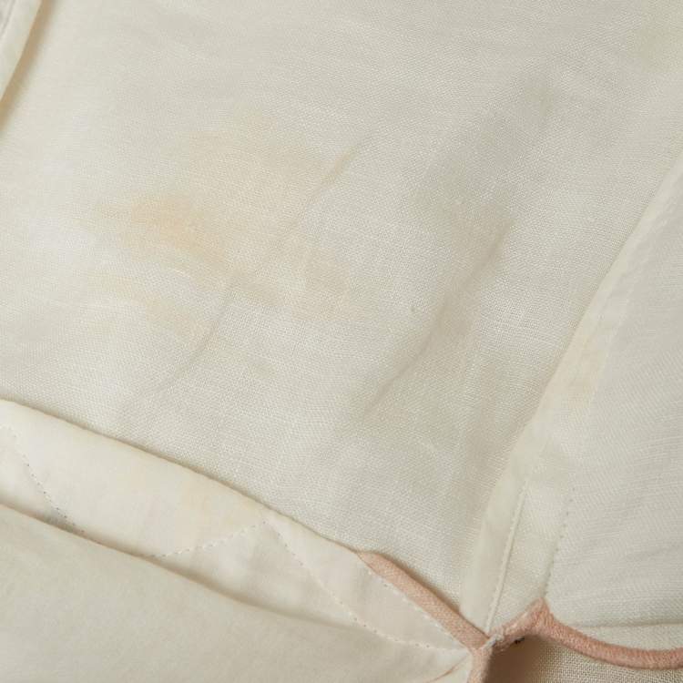 Pre Owned Zimmermann White/Pink Floral Print Linen Lace-Up Cut Out Detail Midi Dress M