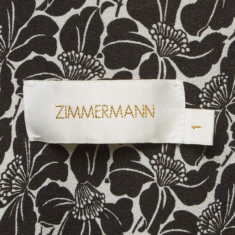 Pre Owned Zimmermann Black/White Floral Print Crepe Tie-Up Detail Maxi Dress M