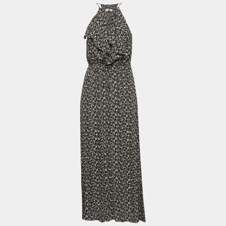 Pre Owned Zimmermann Black/White Floral Print Crepe Tie-Up Detail Maxi Dress M