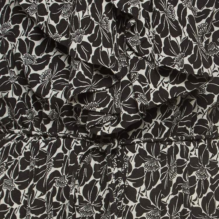 Pre Owned Zimmermann Black/White Floral Print Crepe Tie-Up Detail Maxi Dress M