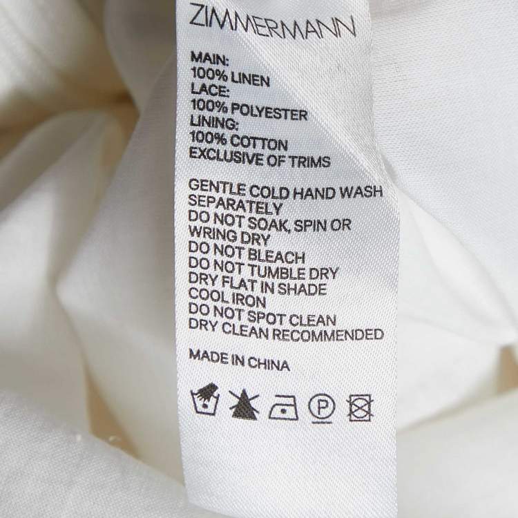 Pre Owned Zimmermann Ivory Linen & Lace Paneled Midi Dress S