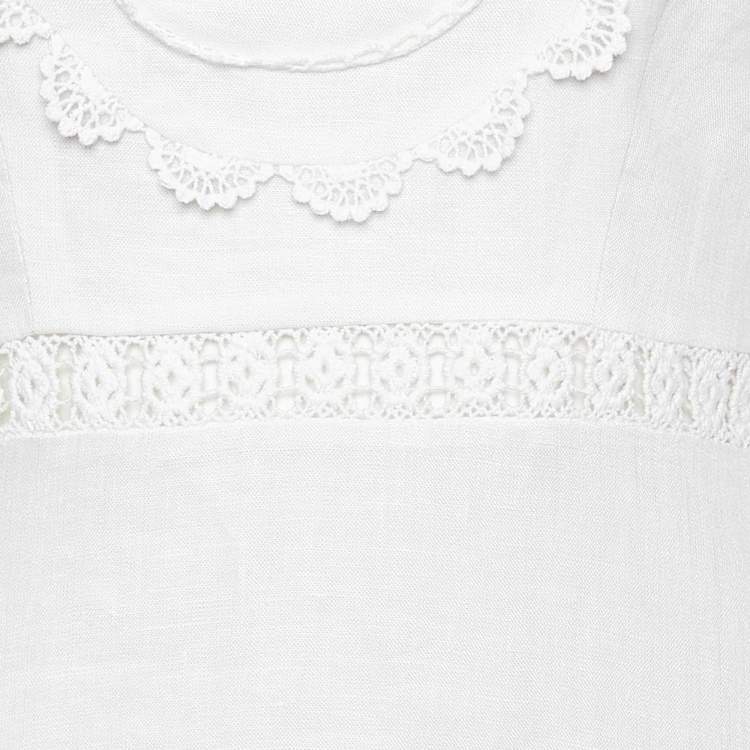 Pre Owned Zimmermann Ivory Linen & Lace Paneled Midi Dress S