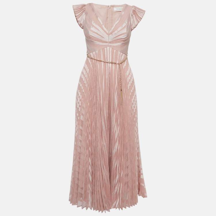 Pre Owned Zimmermann Pink Pleated Crepe Sunray Midi Dress S