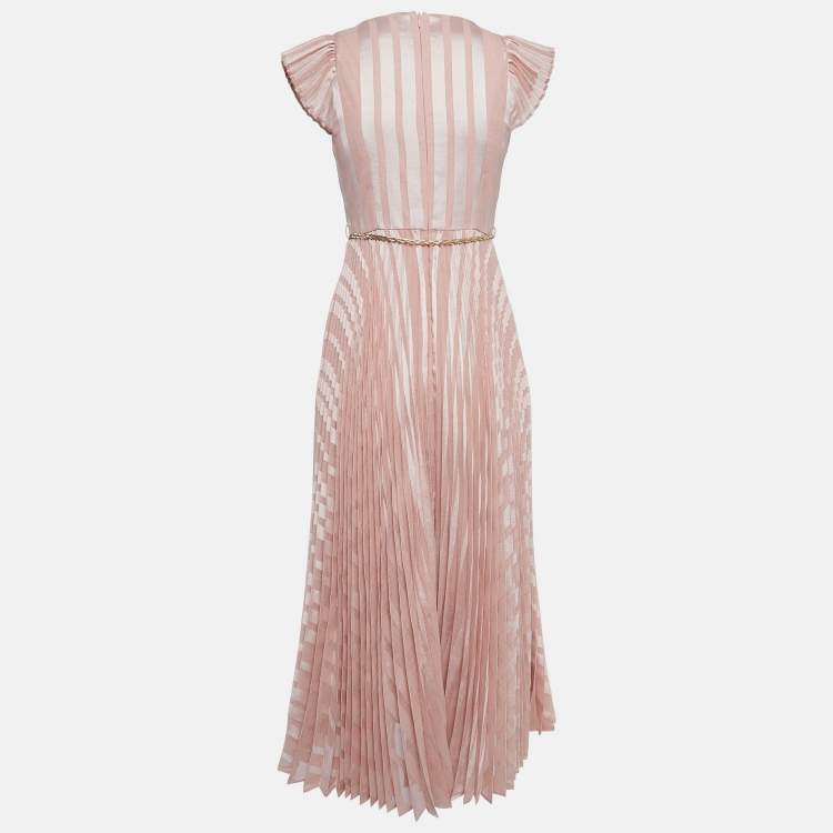 Pre Owned Zimmermann Pink Pleated Crepe Sunray Midi Dress S