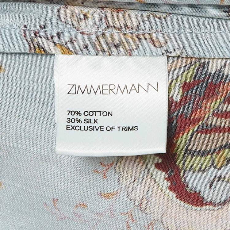 Pre Owned Zimmermann Blue Floral Print Silk Blend Off-Shoulder Blouse S