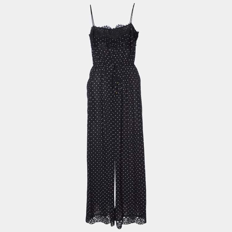 Pre Owned Zimmermann Black Polka Dot Crepe Lace Trim Jumpsuit S