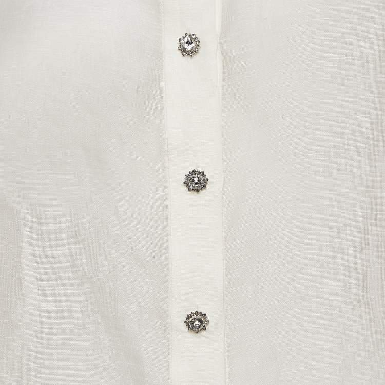 Pre Owned Zimmermann Off White Linen Detailed Button Pleated Sleeves Top XL