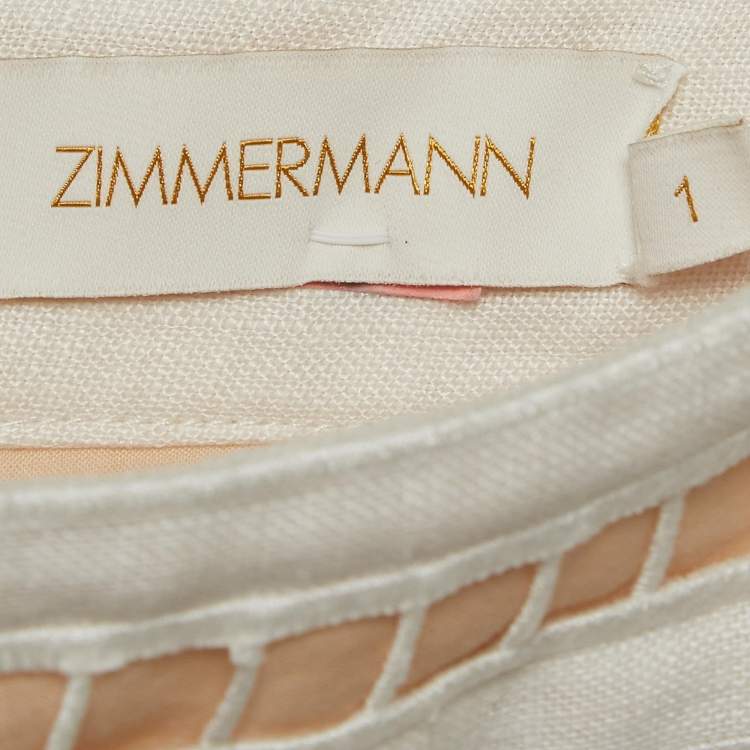 Pre Owned Zimmermann White Embroidered Linen Wide Legs Pants M