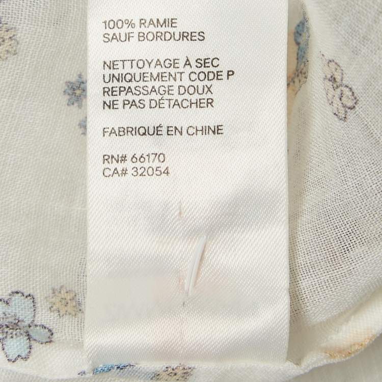 Pre Owned Zimmermann White Floral Printed Ramie Ruffled Neck Top L