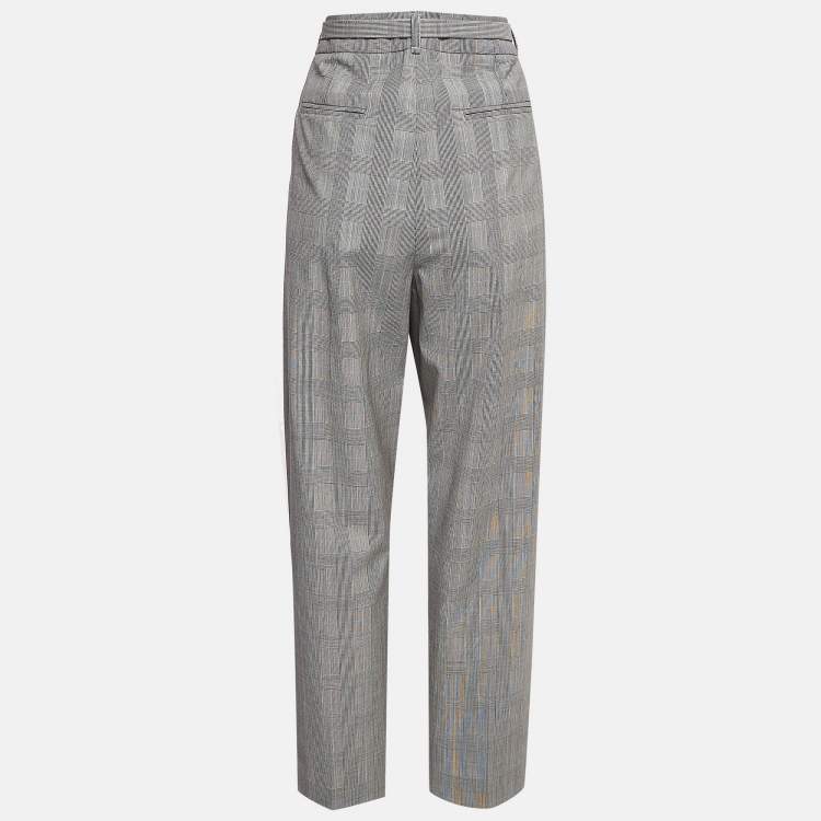 Pre Owned Zimmermann Grey Patterned Wool Belted Trousers XL