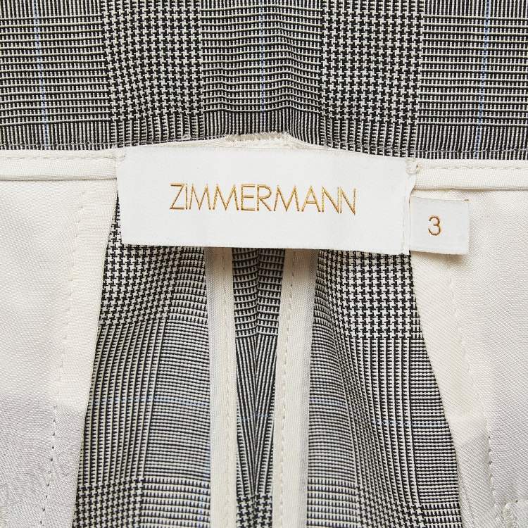 Pre Owned Zimmermann Grey Patterned Wool Belted Trousers XL