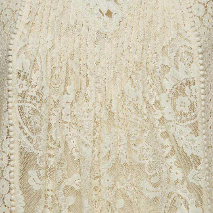 Pre Owned Zimmermann Off White Lace Ruffled Sleeve Top M