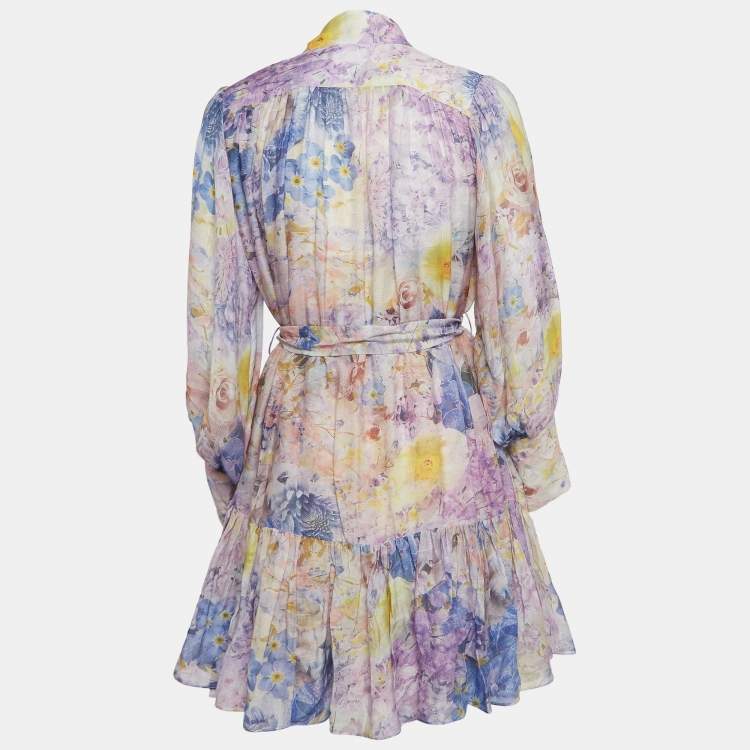 Pre Owned Zimmermann Blue Floral Print Cotton Rhythmic Lantern Dress M