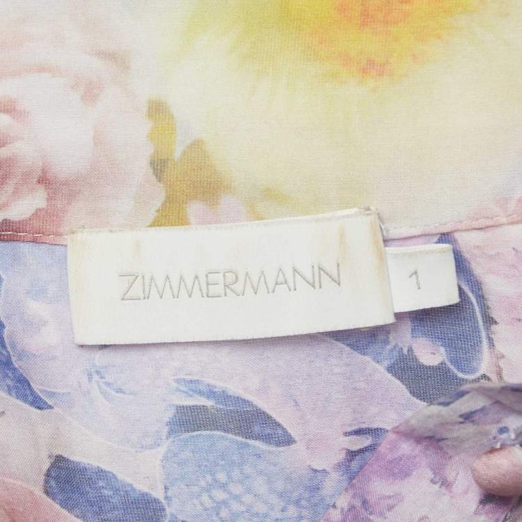 Pre Owned Zimmermann Blue Floral Print Cotton Rhythmic Lantern Dress M