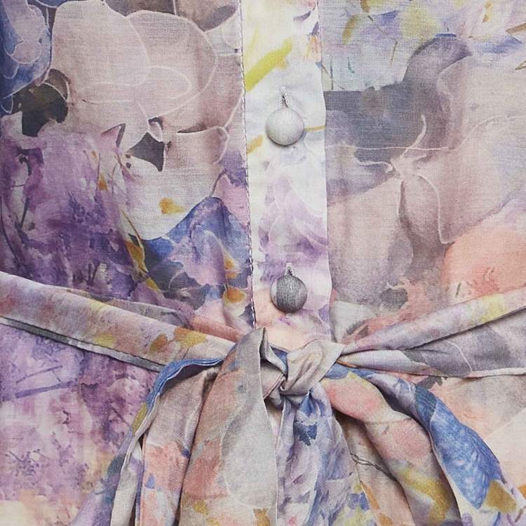 Pre Owned Zimmermann Blue Floral Print Cotton Rhythmic Lantern Dress M