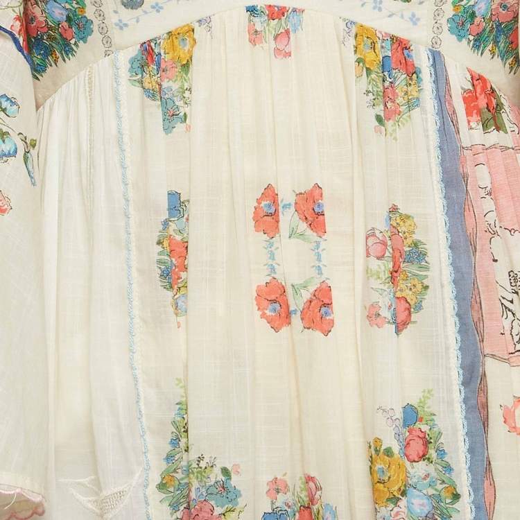 مملوكة مسبقًا Zimmermann Cream Cotton Floral Print Patched Midi Dress S