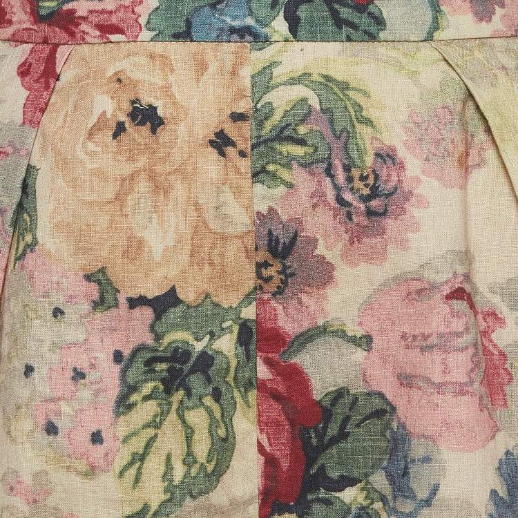 Pre Owned Zimmermann Multicolor Floral Print Linen Blend Shorts L