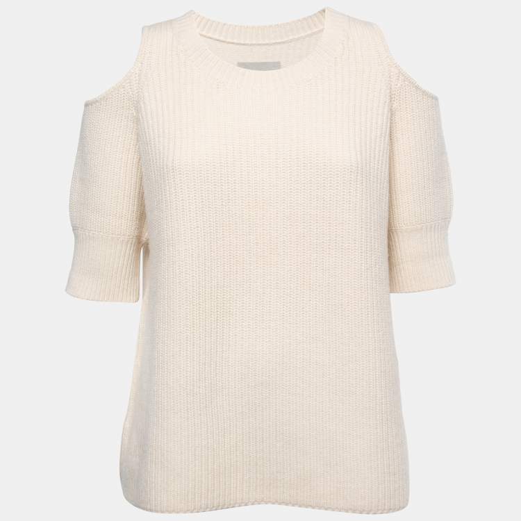 Cream cold shoulder sweater fashion