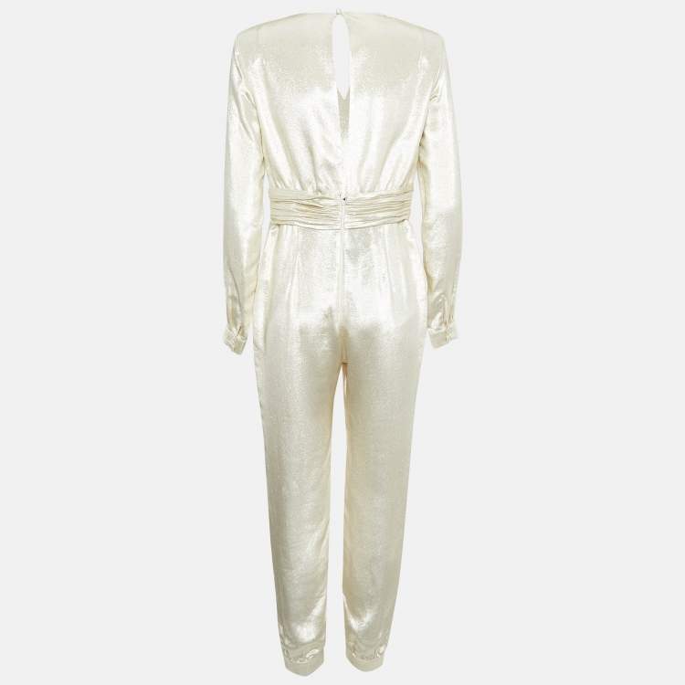 Pre Owned Zuhair Murad Gold Silk Blend Lamé Jumpsuit M