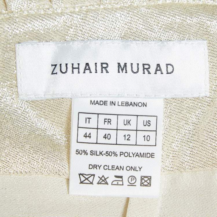 Pre Owned Zuhair Murad Gold Silk Blend Lamé Jumpsuit M