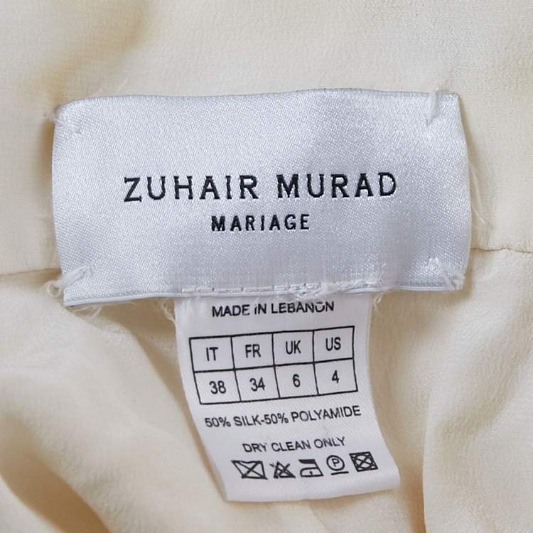 Pre Owned Zuhair Murad White Embroidered Silk Blend Tulle Wedding Gown S