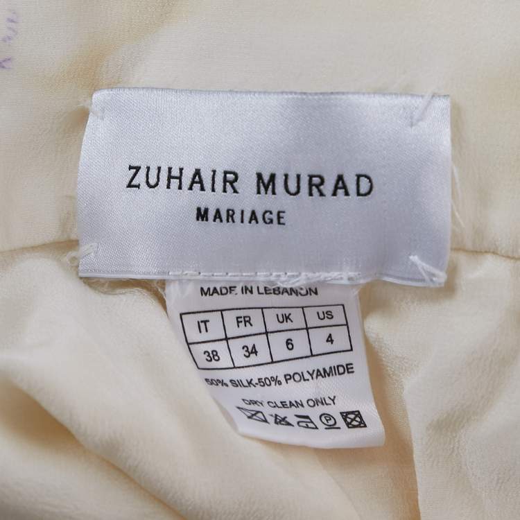 Pre Owned Zuhair Murad White Embroidered Silk Blend Tulle Wedding Gown S
