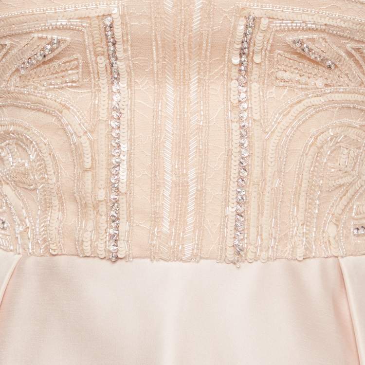 Pre Owned Zuhair Murad Pink Embellished Silk Blend High Low Gown M