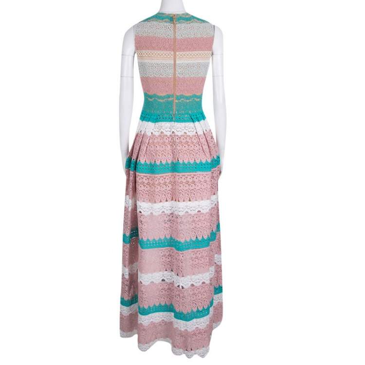 Pre Owned Zuhair Murad Multicolor Beadwork and Floral Lace Sleeveless Gathered Gown M
