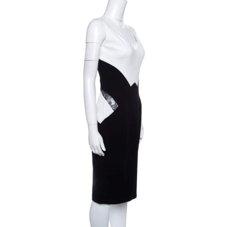 Pre Owned Zuhair Murad Monochrome Colorblock Lace Insert Sleeveless Dress S