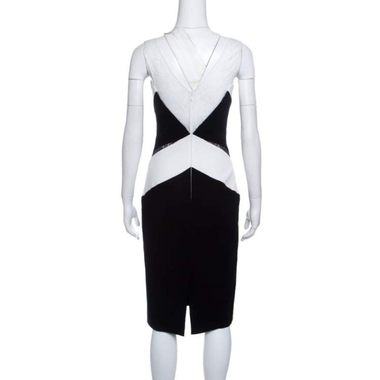 Pre Owned Zuhair Murad Monochrome Colorblock Lace Insert Sleeveless Dress S