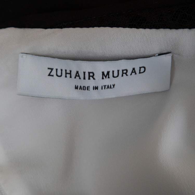 Pre Owned Zuhair Murad Monochrome Colorblock Lace Insert Sleeveless Dress S