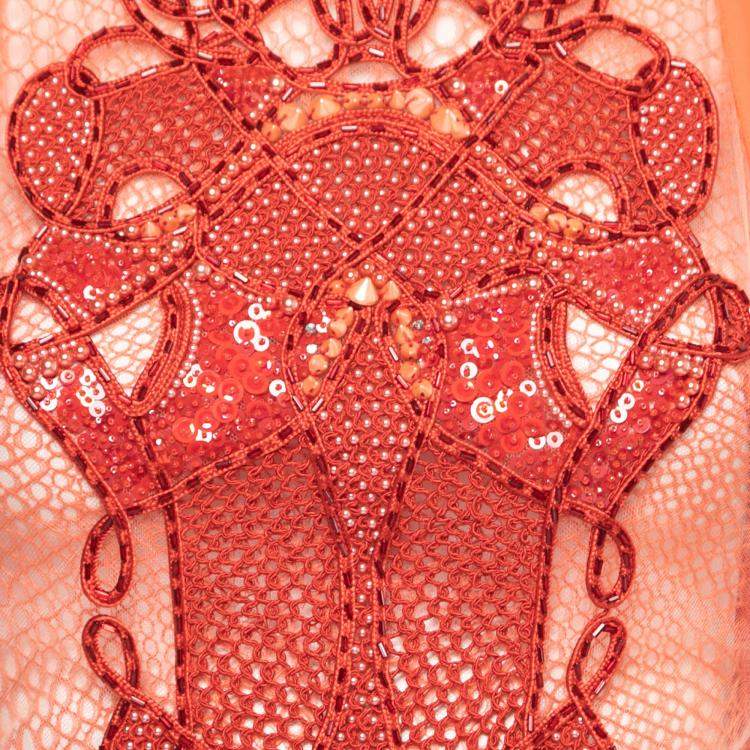 Pre Owned Zuhair Murad Orange Silk Chiffon Embellished Bodice Gown S