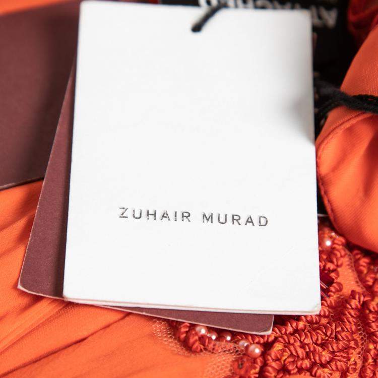 Pre Owned Zuhair Murad Orange Silk Chiffon Embellished Bodice Gown S