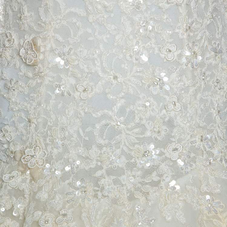 Pre Owned Zuhair Murad Mariage White Embroidered Embellished Tulle Wedding Gown M