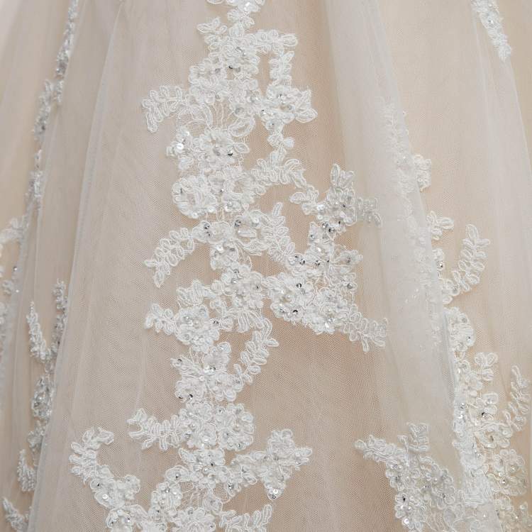 Pre Owned Zuhair Murad White Embroidered Tulle Wedding Gown M