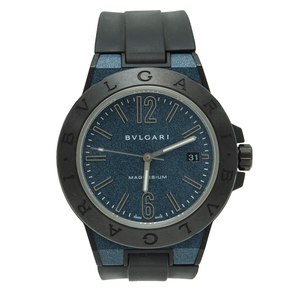 Pre Owned Bvlgari Diagono Magnesium Ceramic Navy Blue Dial Watch 41MM