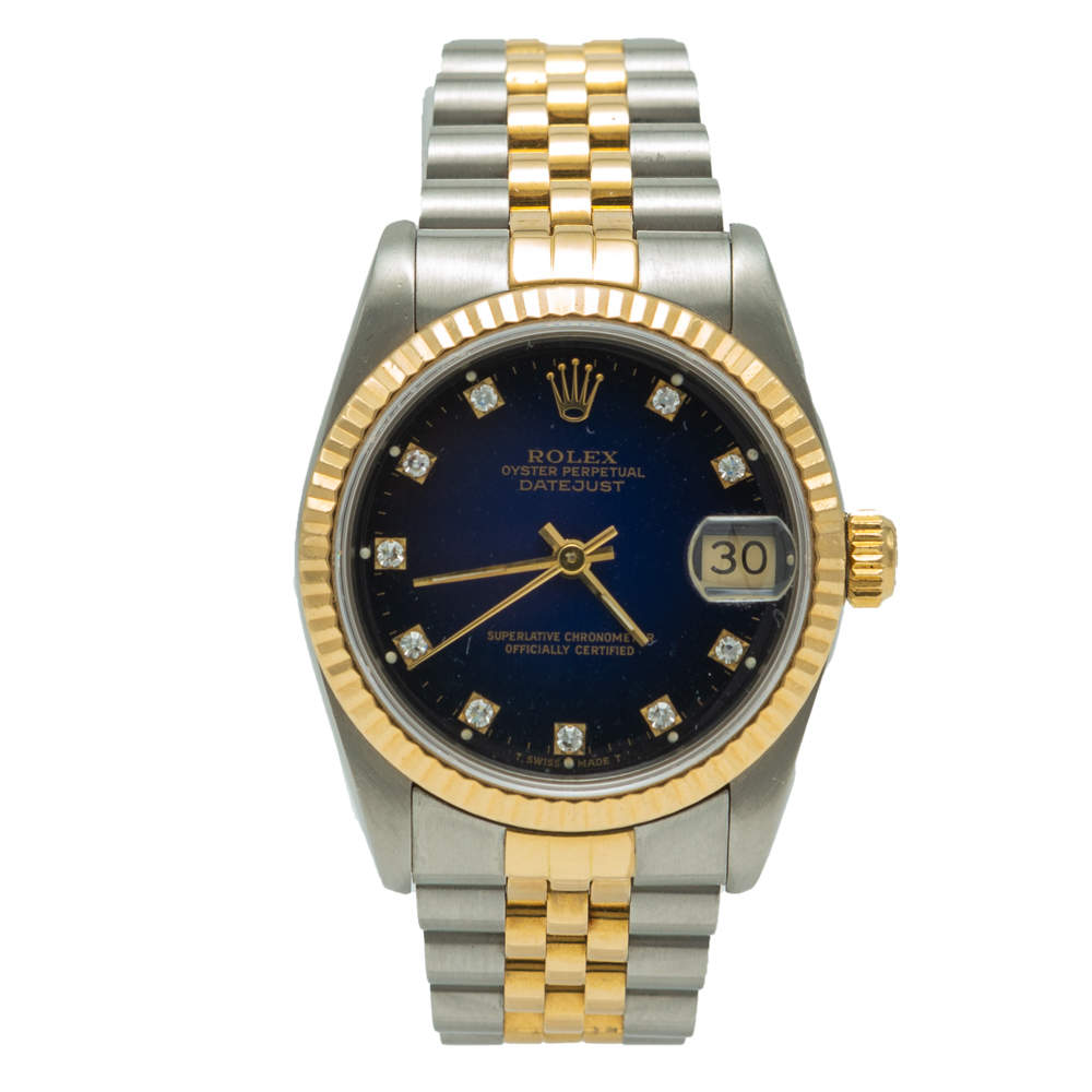 Pre Owned Rolex Date-Just Steel & Yellow Gold Blue Diamond Dial Watch 31MM