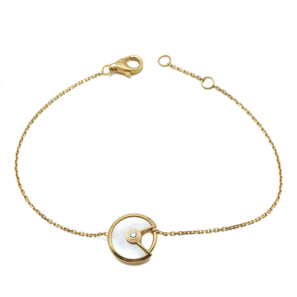Pre Owned Cartier White Mother of Pearl Amulette Yellow Gold Bracelet