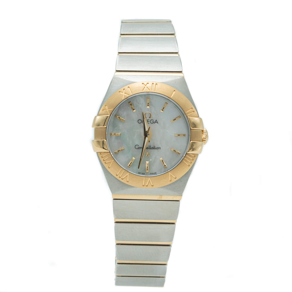 Pre Owned Omega Constellation White Mother of Pearl Dial Steel & Yellow Gold Women's Watch 24 MM