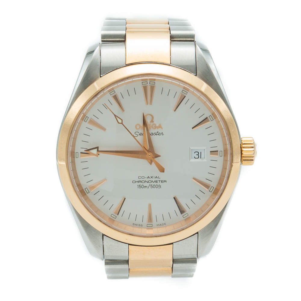 Omega White Seamaster Aqua Terra Steel & Rose Gold Watch 39MM