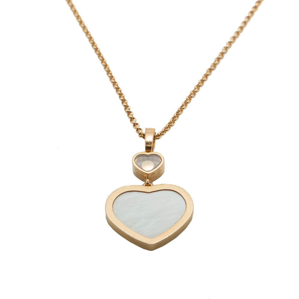 Pre Owned Chopard Happy Hearts White Mother Of Pearl Rose Gold Diamond Necklace