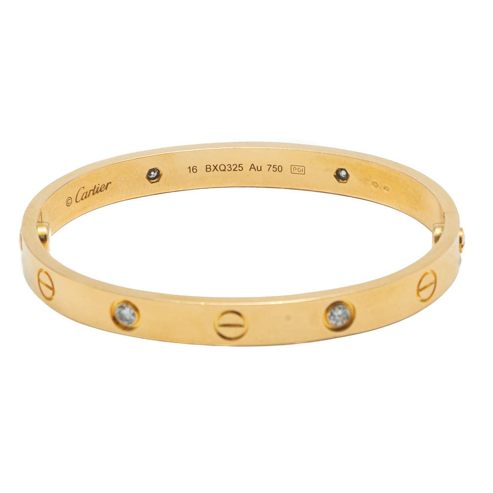 Cartier Love Yellow Gold 4 Diamonds Bracelet Size 16
